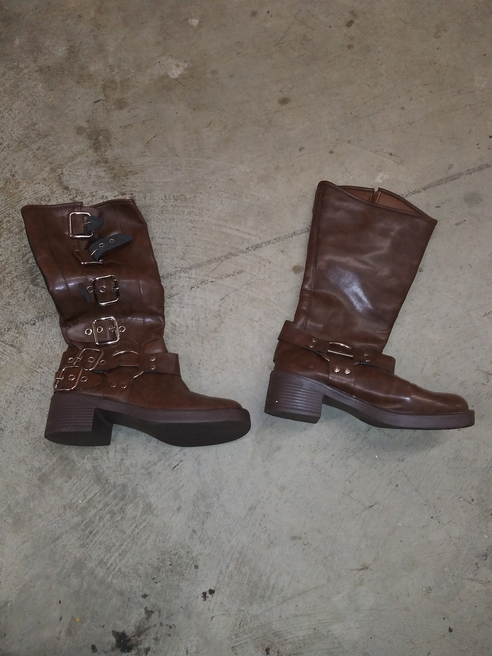 Women’s Brown Buckle Mid-Calf Leather Boots